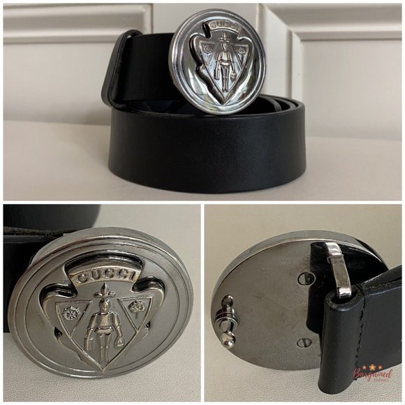 Authentic Gucci Black Calfskin Leather Silver Hysteria Buckle Belt Size 85/34 - Picture 2 of 13